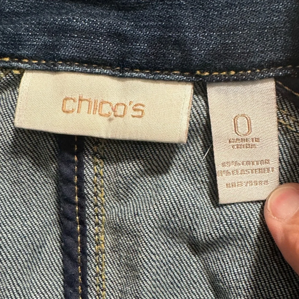 Chico's Authentic Blue Dark Wash Denim Jean Jacket, Size 0 - Picture 3 of 8